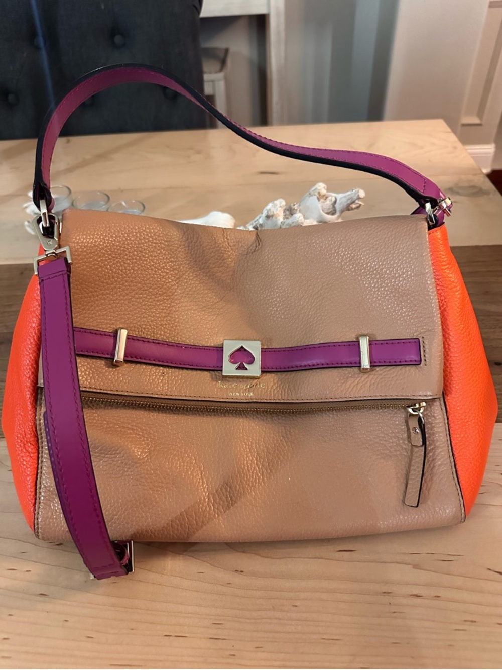 kate spade Two-Tone Leather Crossbody Bag - Tan & Orange
